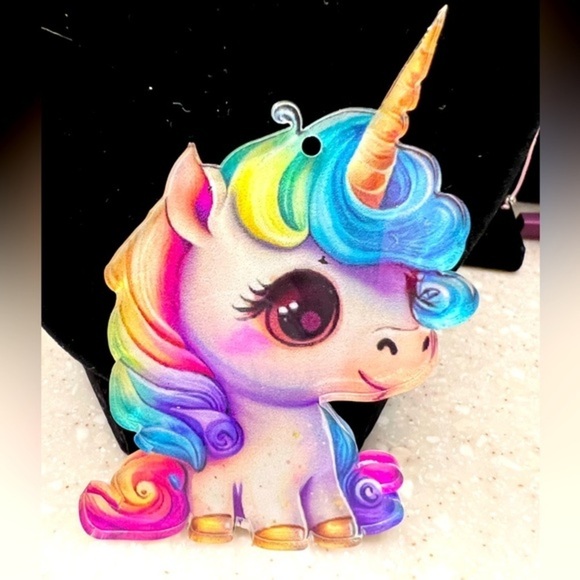 Cute Unicorn Window/Car Hanger, bright color, 3” X 3”, chain 16”, 1/8” plastic - Picture 1 of 1